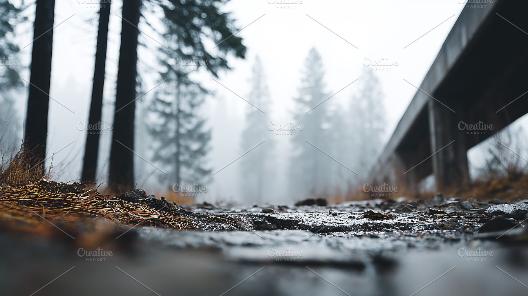Wet forest trail with rocks and pine, a Nature Photo by MistyDay