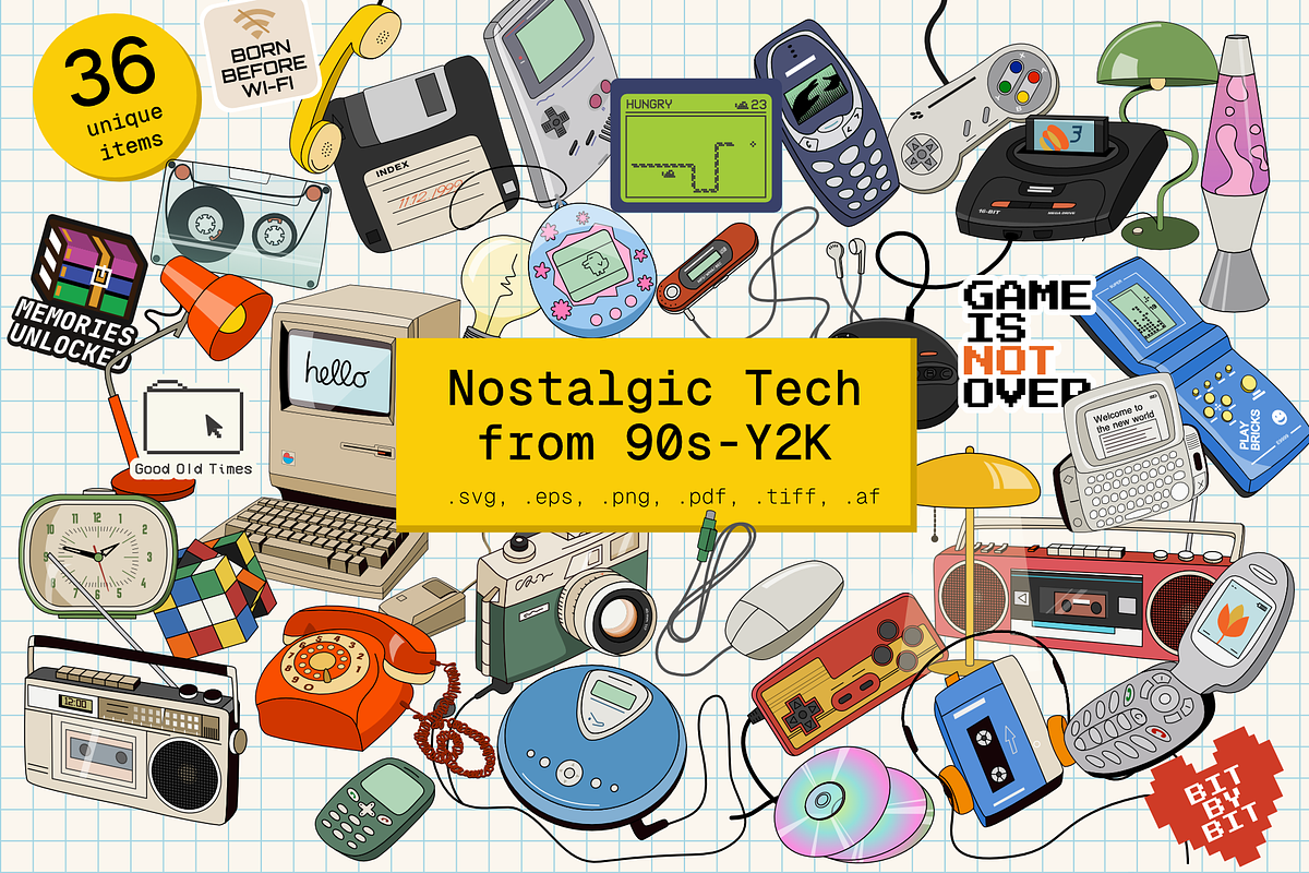 Nostalgic Tech Clipart - 90s-Y2K, a Decorative Illustration by Curiouss (Photo 1 of 9)
