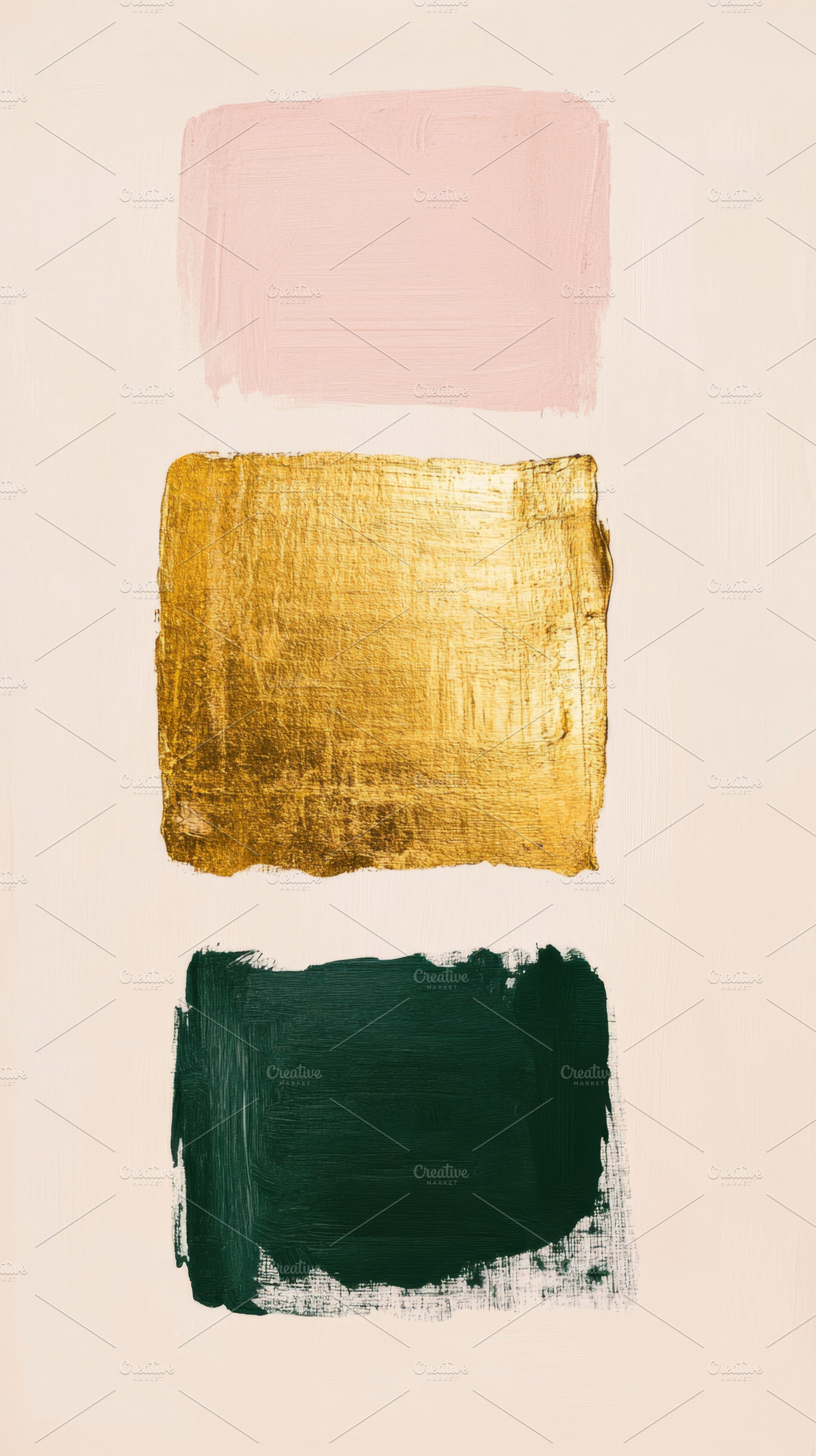 Elegant Pink, Gold, and Green Paint Brush Strokes on Beige, an Abstract Photo by Natalia Klenova's Shop