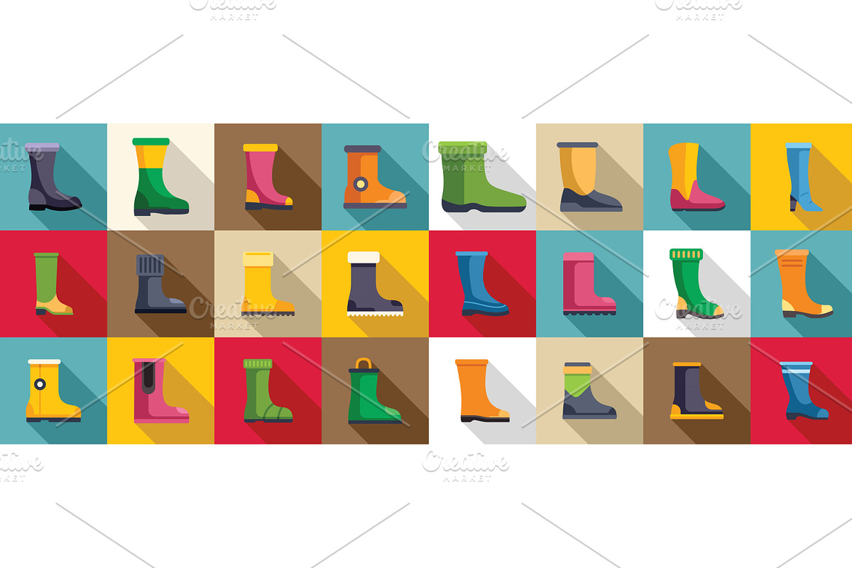 Boots icons set. Collection of, an Object Illustration by Ylivdesign