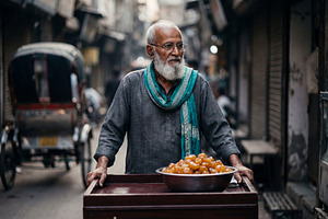Elderly South Asian street vendor, a Person Photo by Virgo Studio