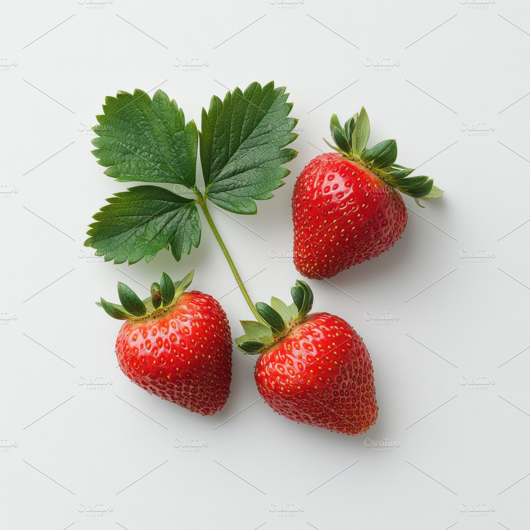 Strawberry with green leaves isolate, a Food & Drink Photo by Pixeness Studio