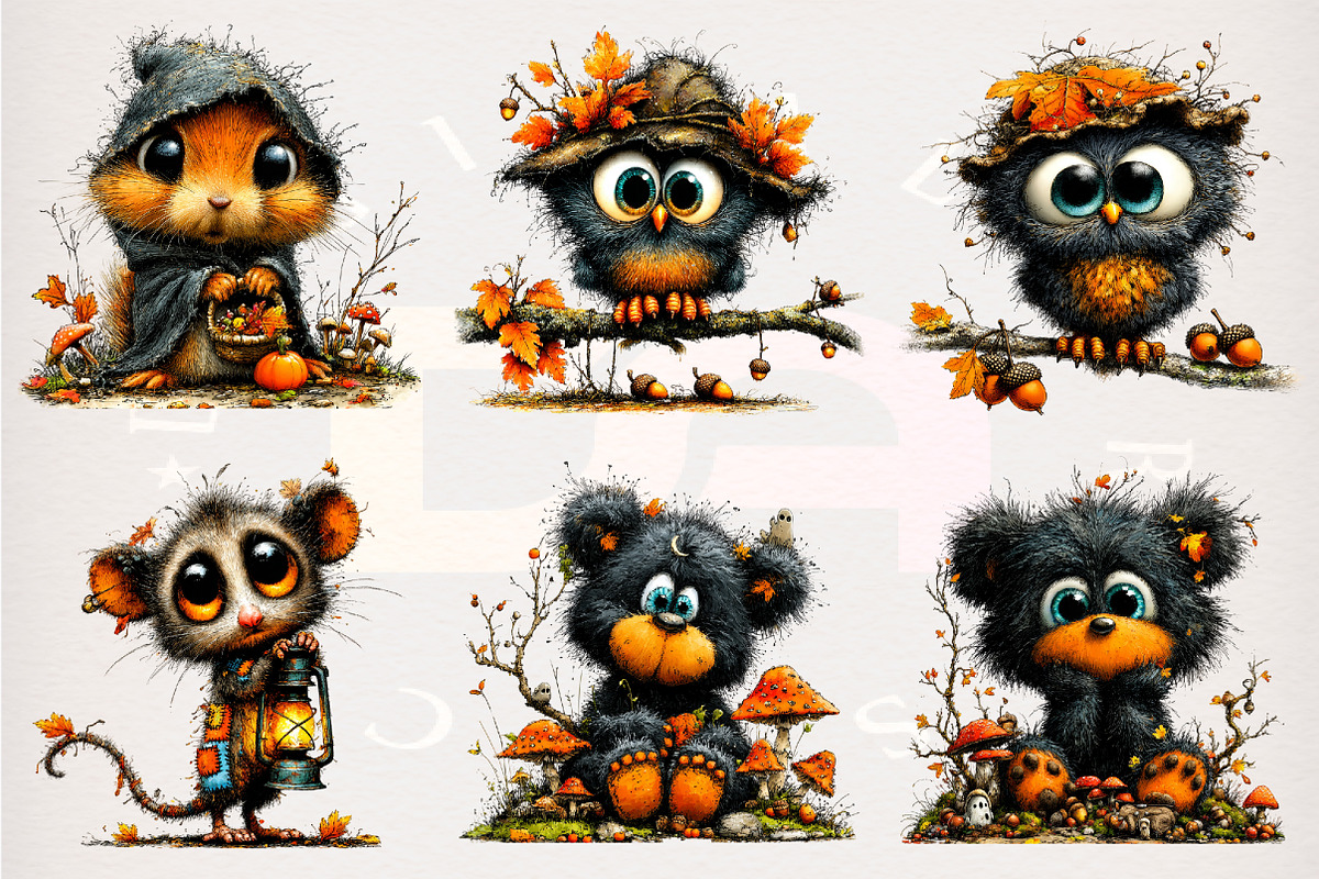 Creepy Cute Woodland Animals Clipart, a Transportation Illustration by Digital Artistic99 (Photo 3 of 7)