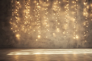 Golden garland on wall background, a Background Photo by AlyaAnd
