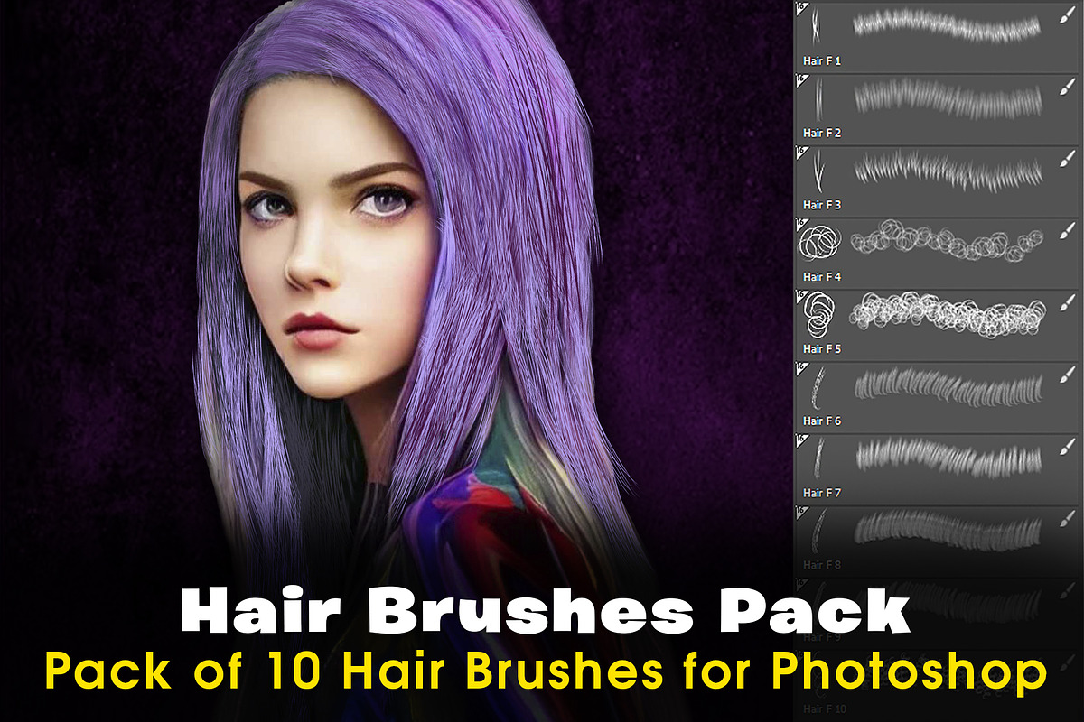 10 Photoshop Hair Brushes Pack, a Brush Add-On by Velo Graphic Studio (Photo 1 of 6)