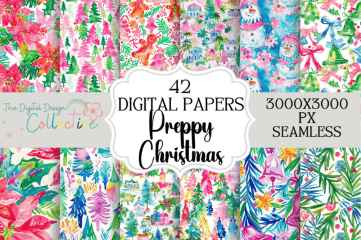 Preppy Christmas Seamless Patterns, an Illustration by DigitalDesignCollect (Photo 1 of 4)