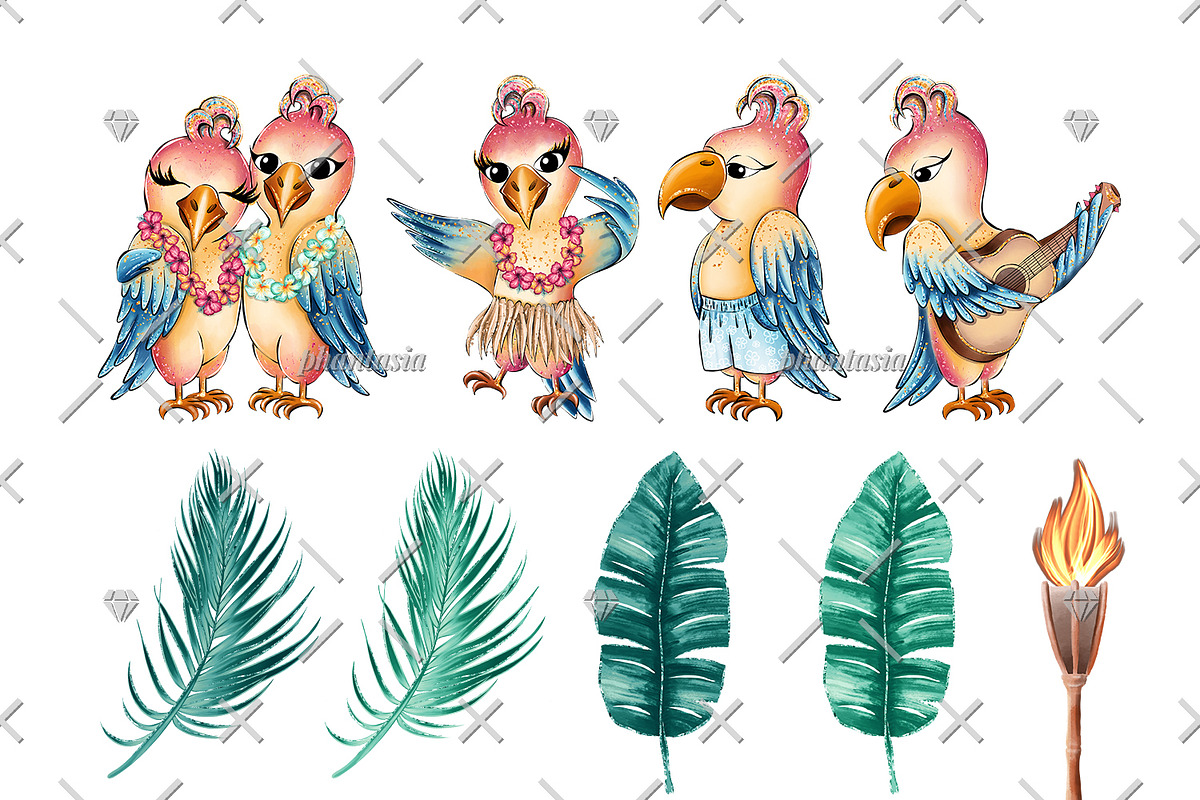 Cute Parrots Watercolor Cliparts, an Animal Illustration by Phantasia Design (Photo 2 of 8)