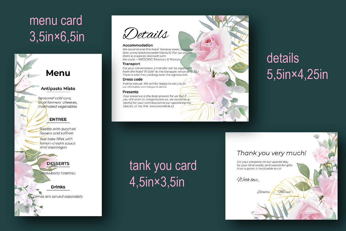 Greeting card with Pink Rose, an Invitation Template by Digital illustration shop (Photo 3 of 5)