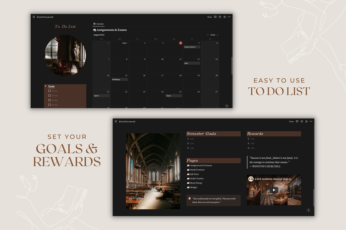 Notion Template Dark Academia, a Templates & Theme by AestheticOrganizer (Photo 8 of 9)