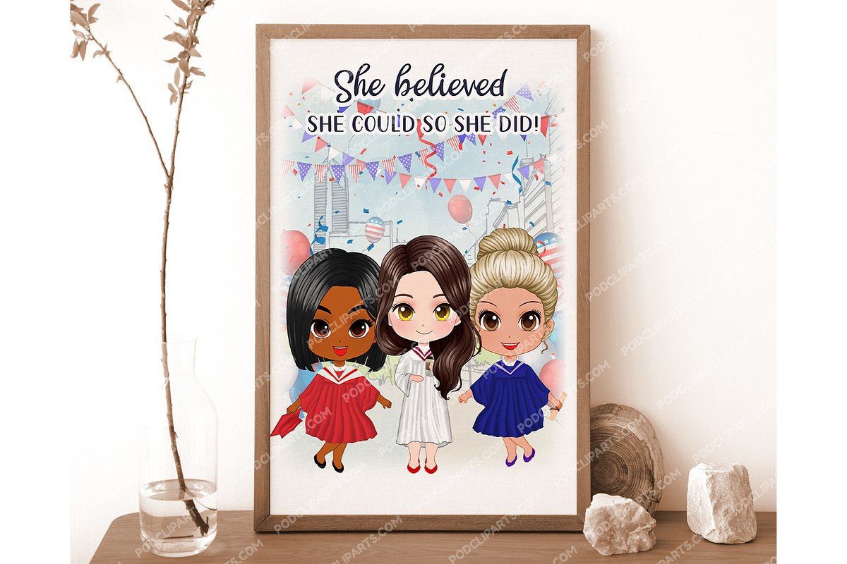 Chibi Graduation Girls Clipart  PNG, a Person Illustration by Podcliparts (Photo 5 of 6)