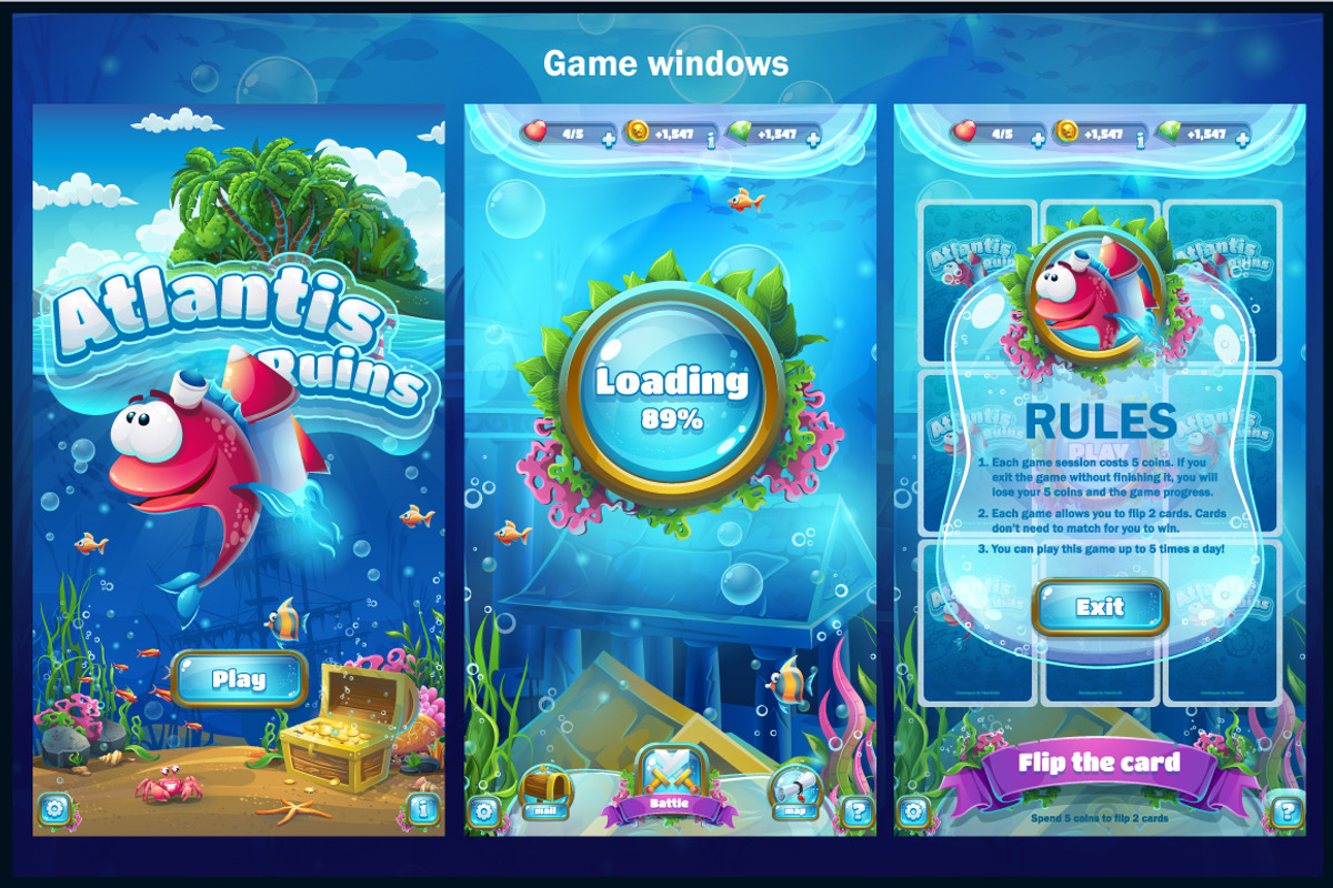 Atlantis Ruins Match 3 Mobile UI Kit, an UI Kit Template by Nearbirds (Photo 2 of 7)