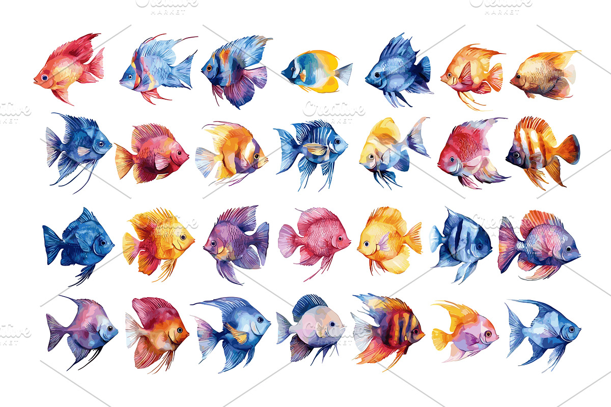 Sea coral fish watercolor vector set, an Animal Illustration by Valerie Bodnar