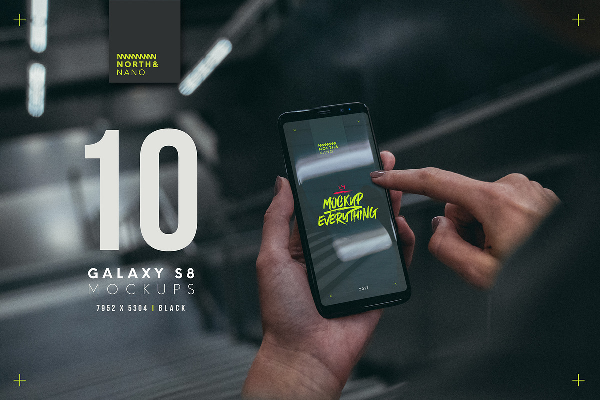 10 Samsung Galaxy S8 PSD Mockups, a Device Mockup by North&Nano (Photo 1 of 12)