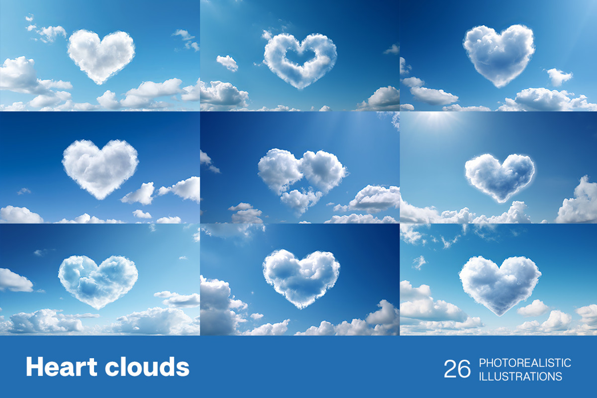 Heart Clouds. 23 images, an Object Illustration by Handmadefont (Photo 6 of 11)