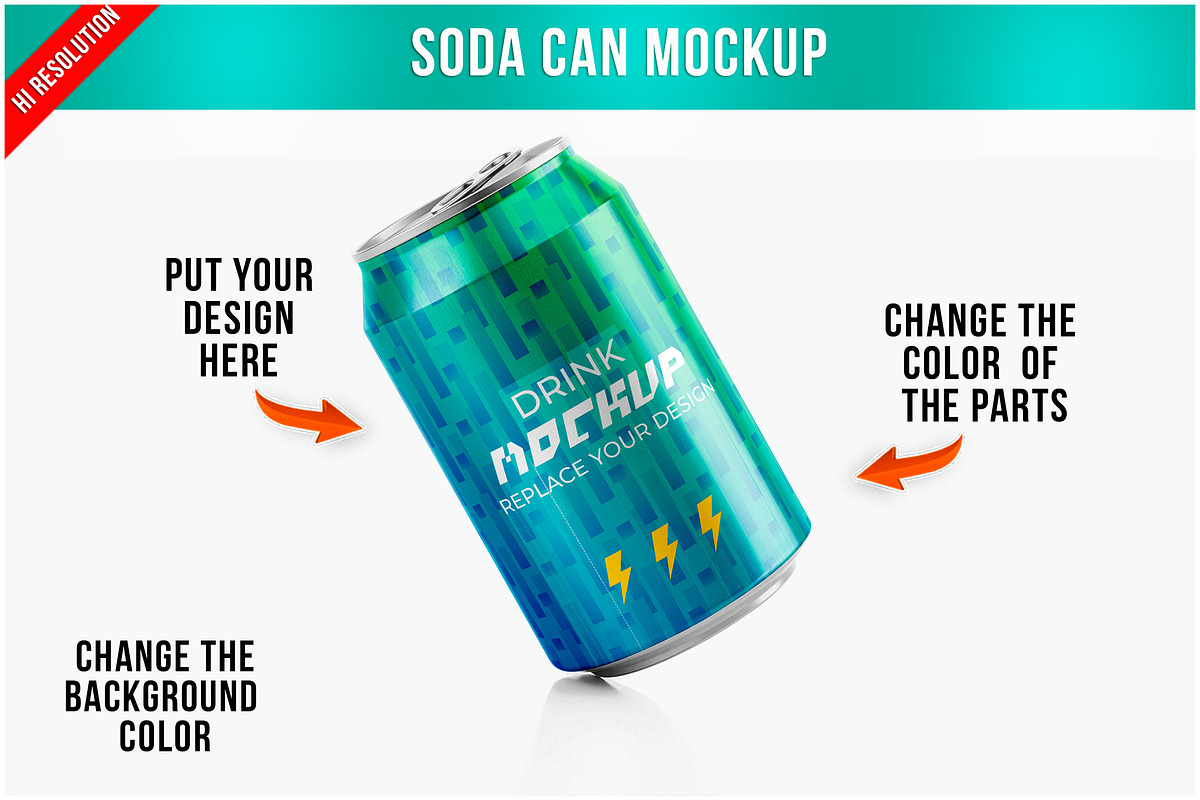 Soda Can Mockup PSD, a Product Mockup by Bruno's Shop (Photo 1 of 4)