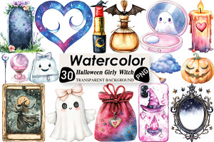 Halloween Girly Witch Vibes Clipart, an Illustration by Black Bird Studio