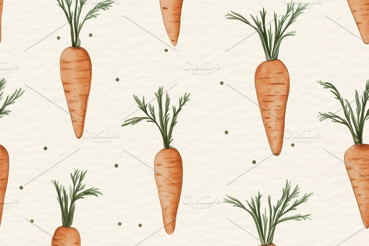 Seamless pattern carrots with green tops arranged in a repeating, a Pattern Graphic by Studio ANNA