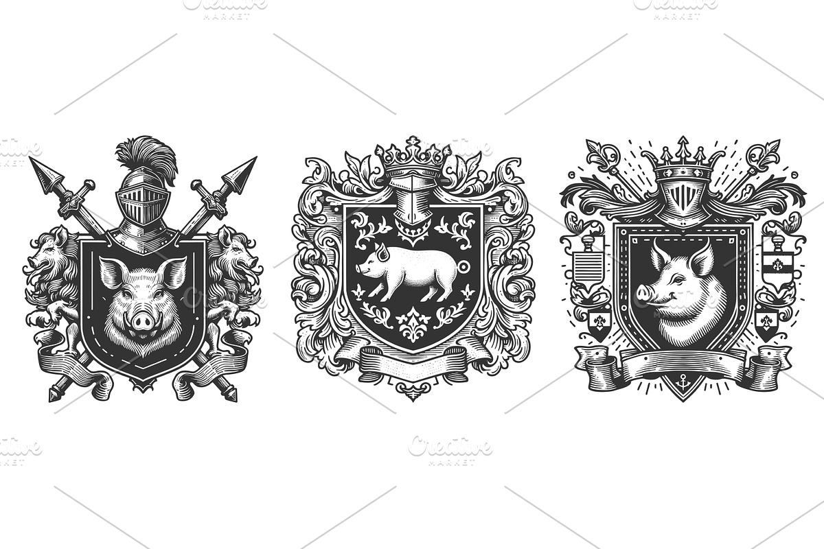 Pig Heraldry Crests and Medieval, an Object Illustration by AlexArt