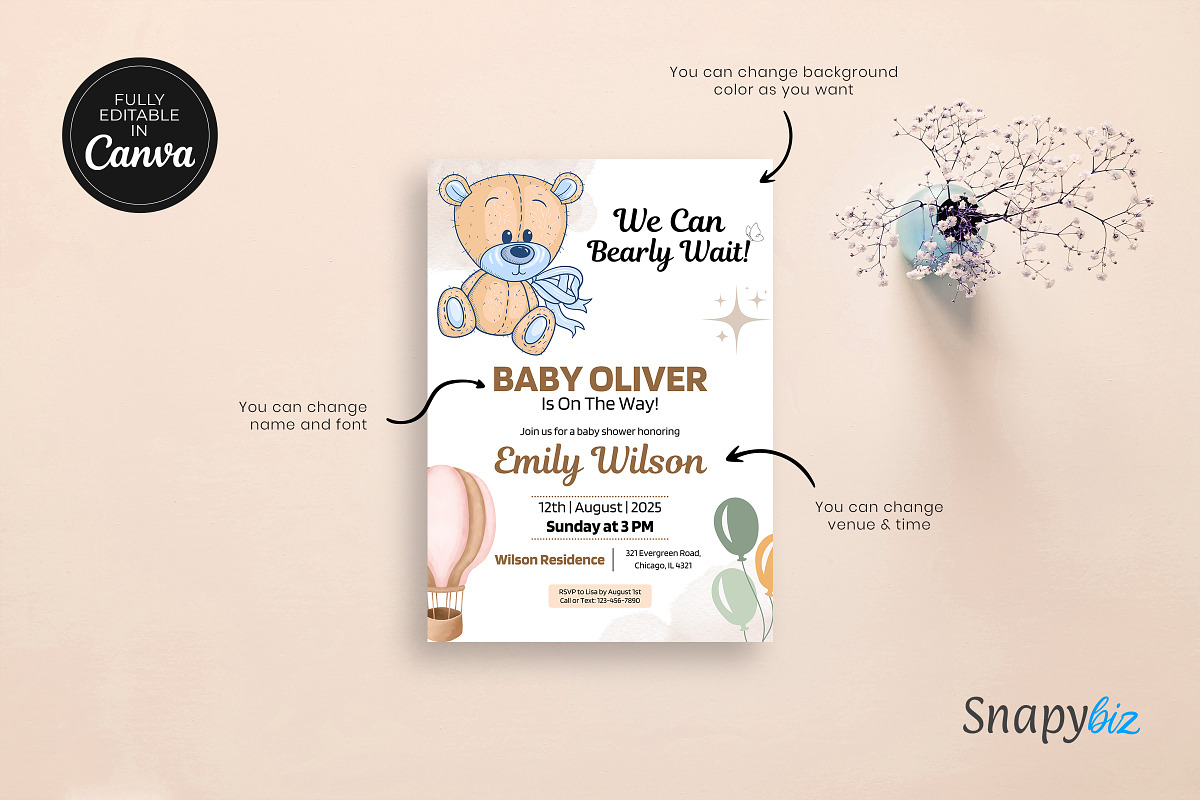 Bear Baby Shower Invitation Template, an Invitation Template by Snapybiz (Photo 5 of 10)