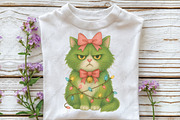 Green Angry Christmas Cat PNG, an Illustration by CraftArtStudio (Thumbnail 2 of 4)