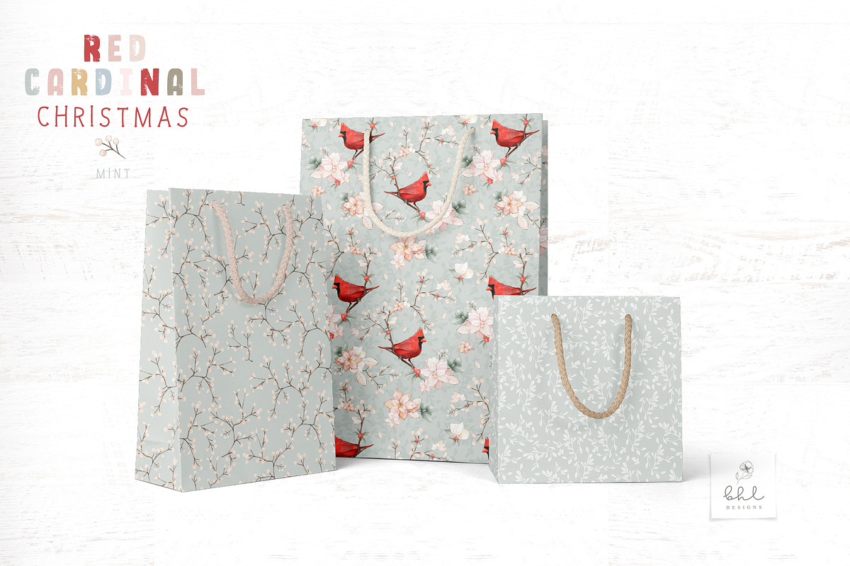 Red Cardinal Christmas - Mint, a Pattern Graphic by bhldesigns (Photo 11 of 16)
