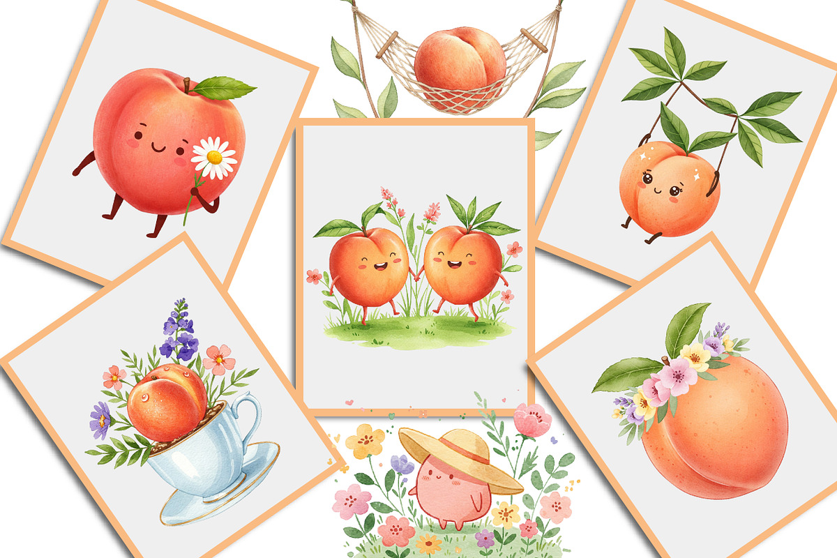 Watercolor Cute Peaches Garden Fruit, an Illustration by Creative Art (Photo 9 of 10)