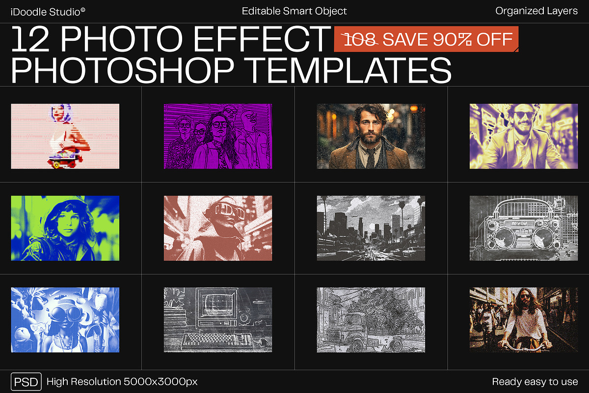 12 Photo Effect Templates, a Layer Style Add-On by iDoodle Studio ...