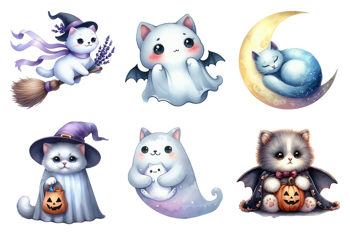 Ghost Cat Halloween Clipart, an Illustration by Daily.Designs (Photo 2 of 5)