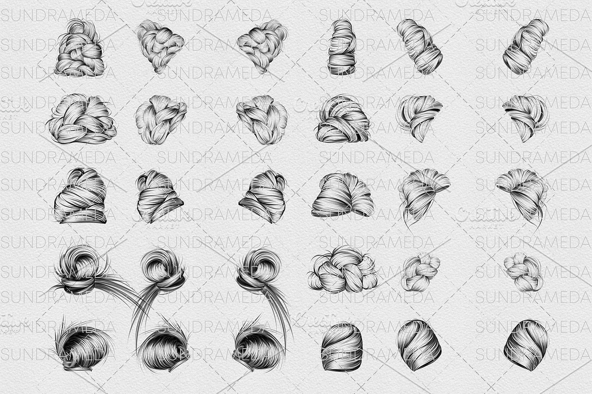 Procreate bun hairstyle brushes, a Brush Add-On by sundrameda (Photo 2 of 5)