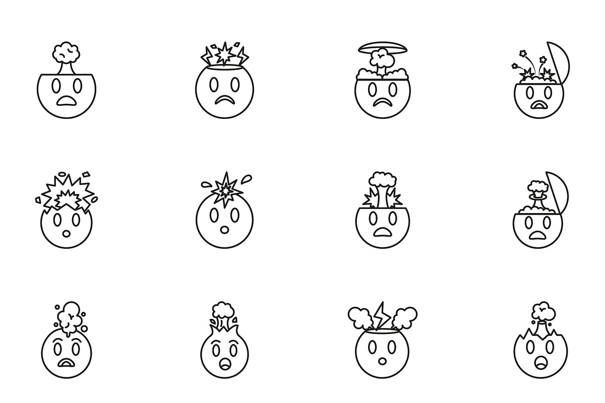 Mind Blown Line Icons Set