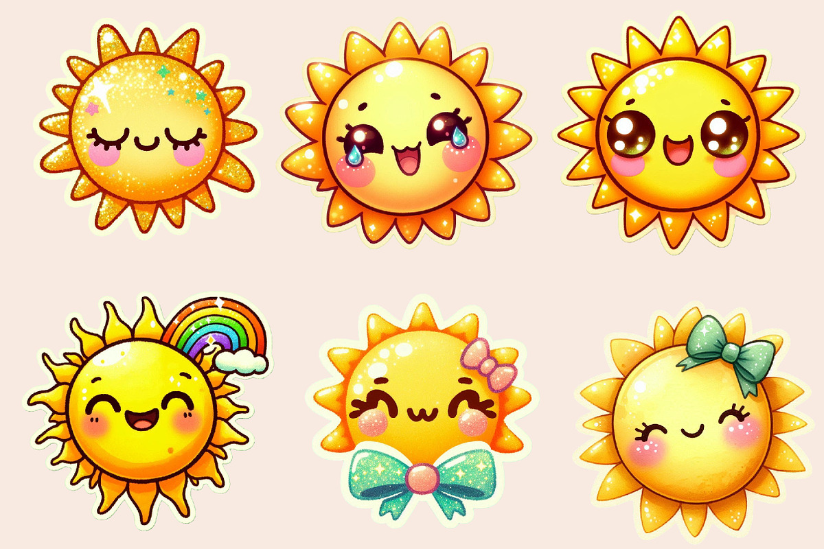 Cute Smiling Sun Sticker Clipart, an Illustration by Designworld (Photo 2 of 5)