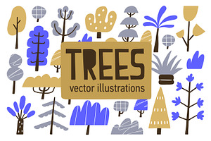 Abstract doodle forest trees set, an Illustration by Good Studio