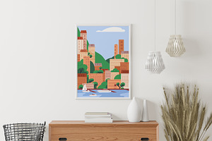 Urban Buildings In City, Posters Set