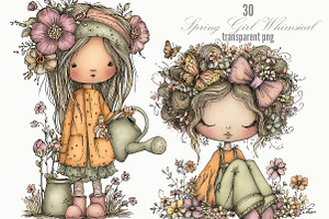 Spring Girl Whimsical Clipart, a Person Illustration by Designking