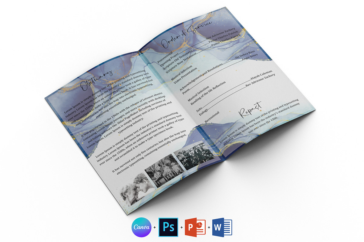 Blue Gold Funeral Program Template, a Brochure Template by Designscozy (Photo 3 of 8)