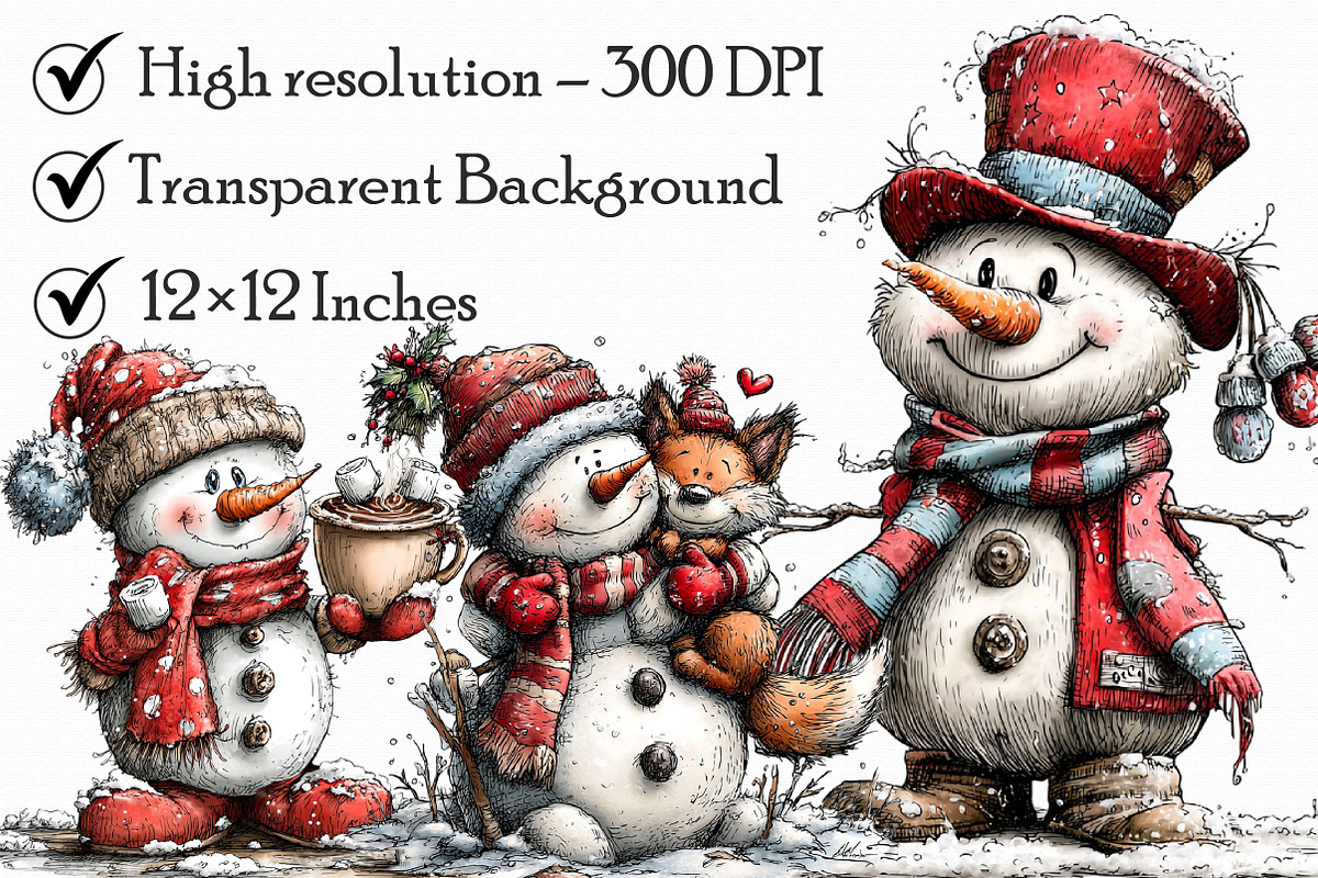 Whimsical Snowman and Friends Clipar, an Illustration by Libby Wishes (Photo 2 of 6)