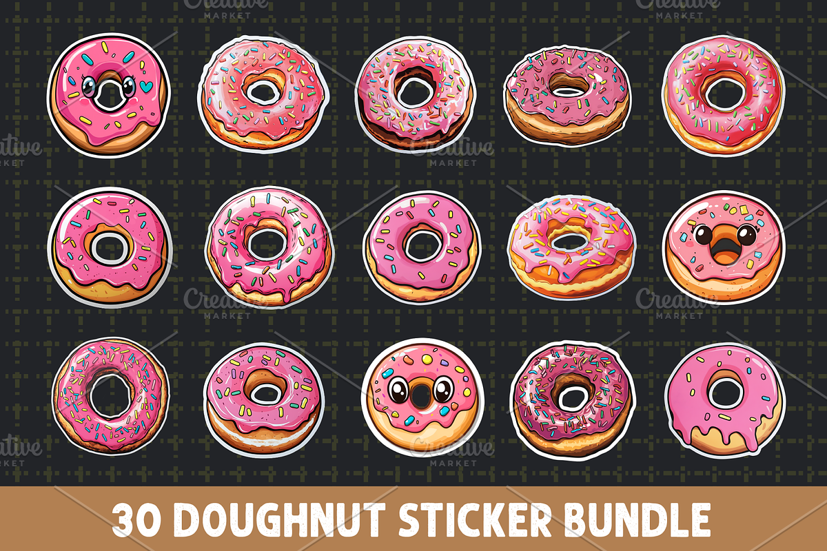 Doughnut Sticker Bundle PNG, a Food Illustration by RaiihanCrafts