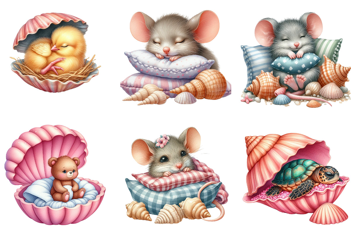 Seashell Baby Animals Clipart, an Illustration by DreamArtGraphic (Photo 2 of 4)