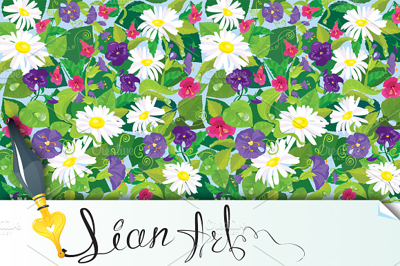 Seamless background with wild flower preview 2