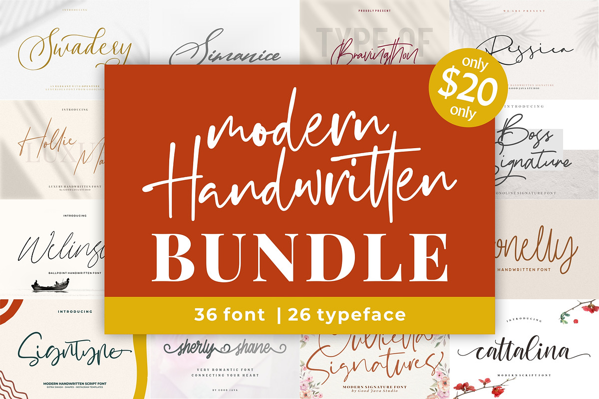 The Handwritten Bundle Fonts, a Script Font by Good Java Studio (Photo 1 of 19)