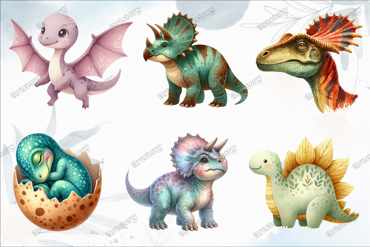 Dinosaurs Watercolor Clipart, an Illustration by designcity5 (Photo 3 of 5)