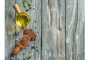 Flax seeds and flaxseed oil, copy, a Food & Drink Photo by Fascinadora