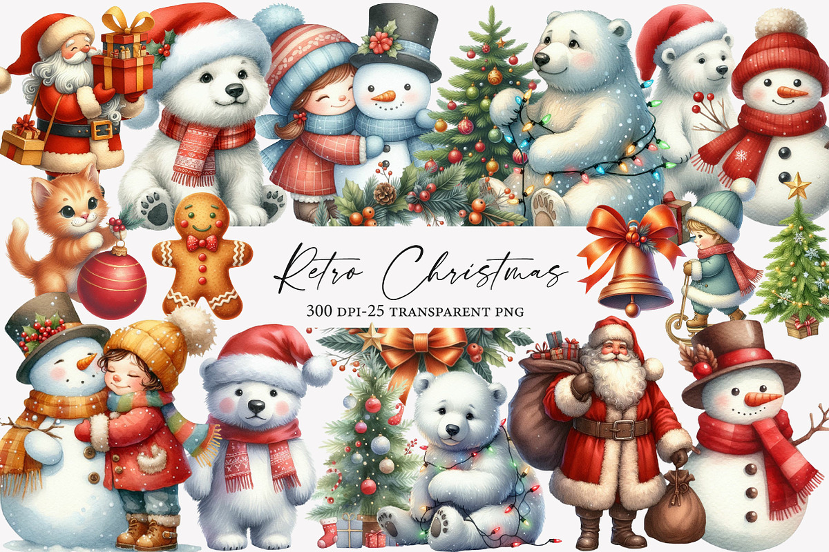Retro Christmas Clipart, an Illustration by Designworld (Photo 1 of 4)