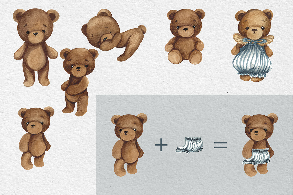 Teddy Bear Clipart Set, an Animal Illustration by HabitusDesigns (Photo 2 of 10)