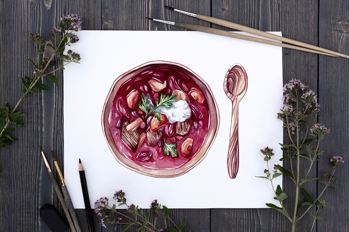 Beetroot Soup+Watercolor Ingredients, an Illustration by Olga Olmix (Photo 9 of 9)