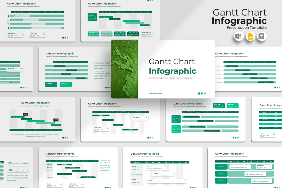 Gantt Chart Infographic Google Slide, a Presentation Template by Iqsiart Studio (Photo 1 of 3)