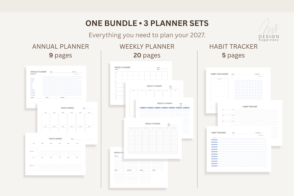 2027 Minimalist Printable Planner, a Stationery Template by Atthameeni (Photo 3 of 11)
