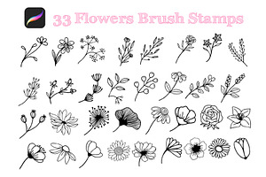 Flower & Leaves Doodle Brushes Stamp