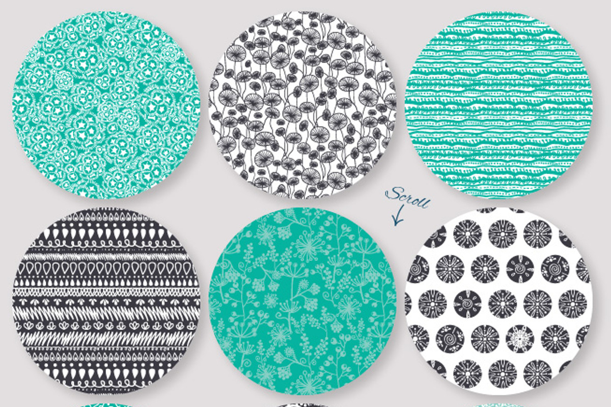 Black & Sea Foam Set of 12 Patterns, a Pattern Graphic by Oksancia's Surface Design (Photo 2 of 2)
