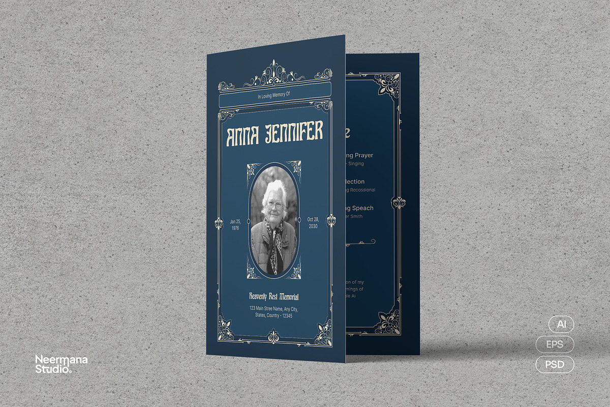 Navy Classic Funeral Program, a Brochure Template by Neermana (Photo 1 of 4)